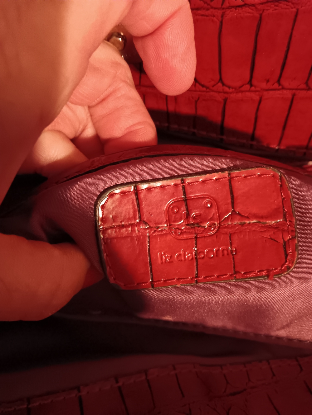 Liz Claiborne Glossy Red Croc-Embossed Satchel - Picture 8 of 11